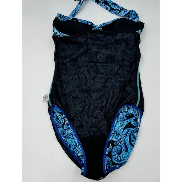 Spanx Assets By Sara Blakely Blue Paisley Halter One Piece Swimsuit Size Small - Picture 9 of 11